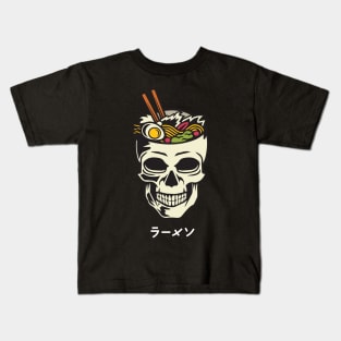 Vintage Japanese Ramen with Skull Brain Graphic Kids T-Shirt